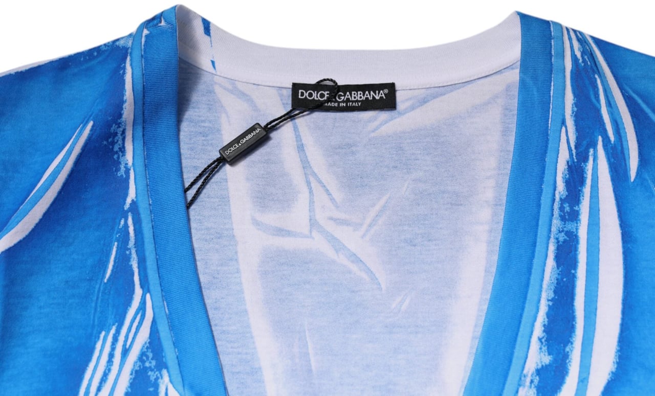 Dolce & Gabbana Blue Cotton V-neck Short Sleeves T-shirt Blauw