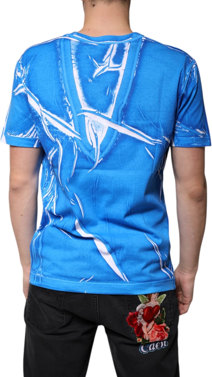 Dolce & Gabbana Blue Cotton V-neck Short Sleeves T-shirt Blauw