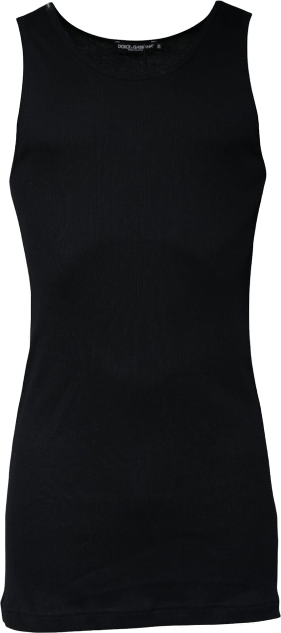 Dolce & Gabbana Black Cotton Sleeveless Round Neck Tank T-shirt Zwart