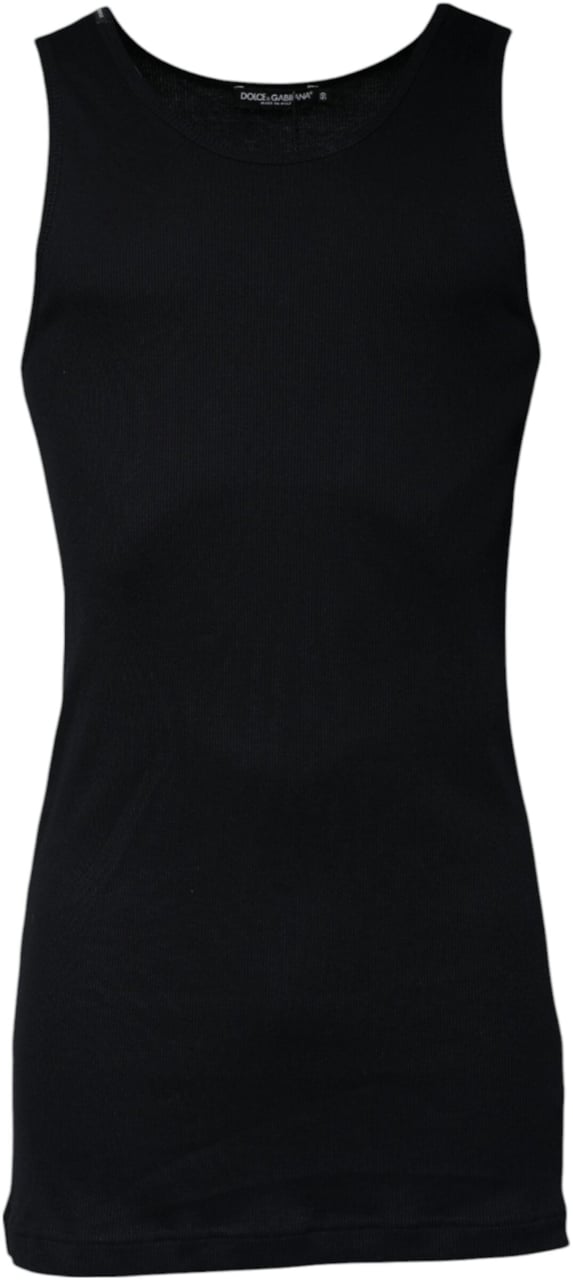 Dolce & Gabbana Black Cotton Sleeveless Round Neck Tank T-shirt Zwart