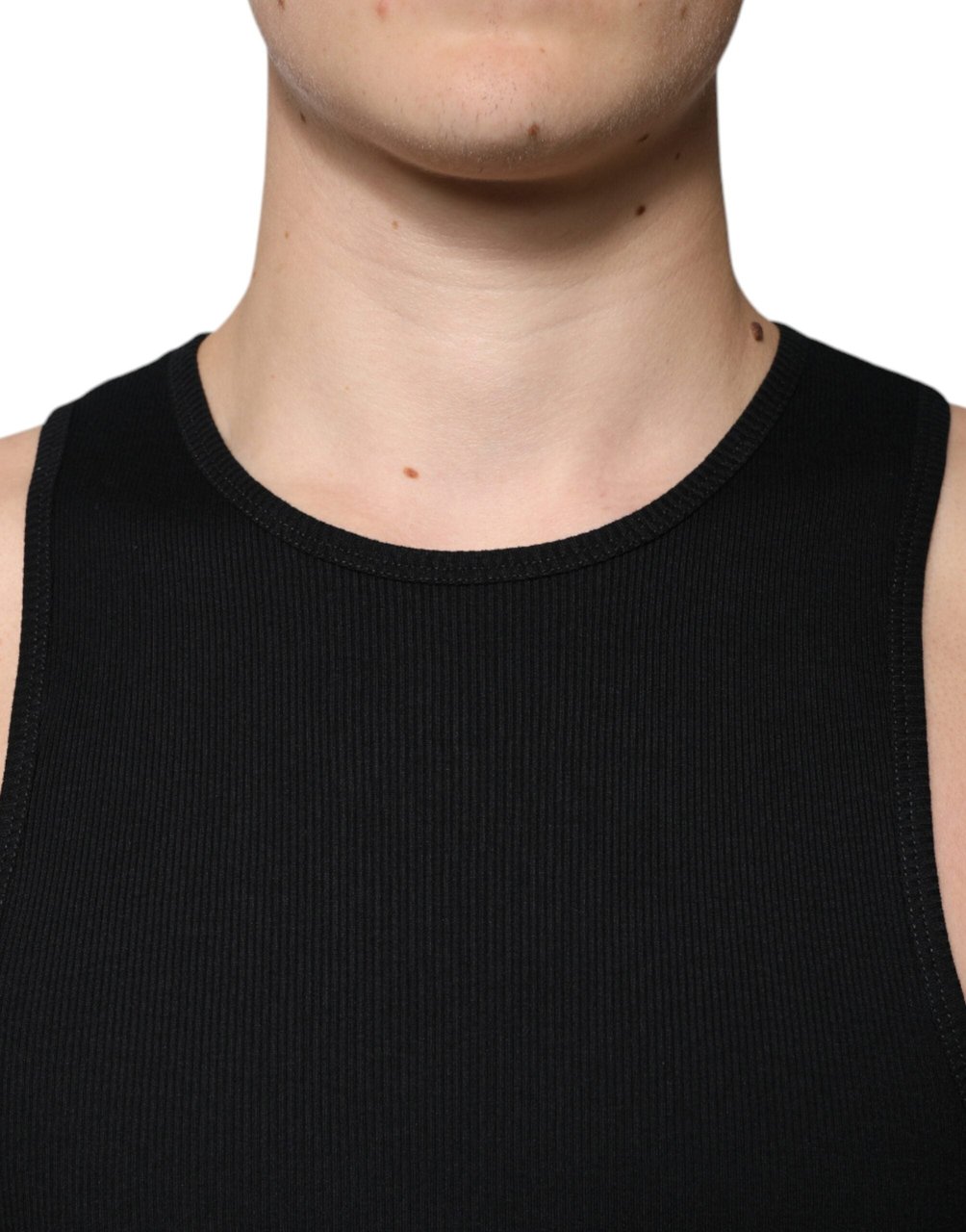 Dolce & Gabbana Black Cotton Sleeveless Round Neck Tank T-shirt Zwart
