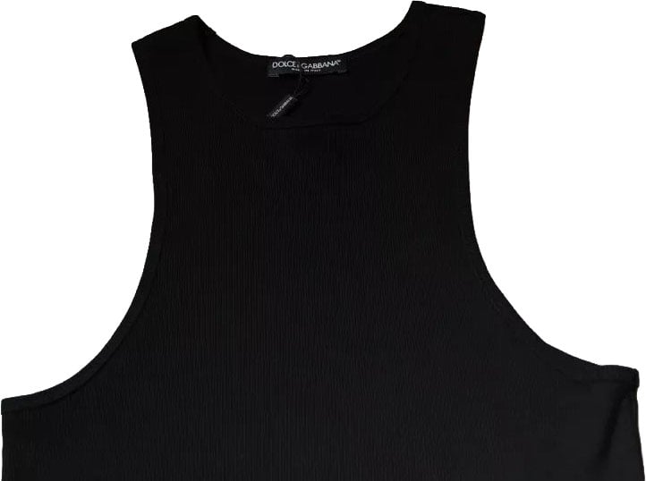 Dolce & Gabbana Black Cotton Sleeveless Round Neck Tank T-shirt Zwart