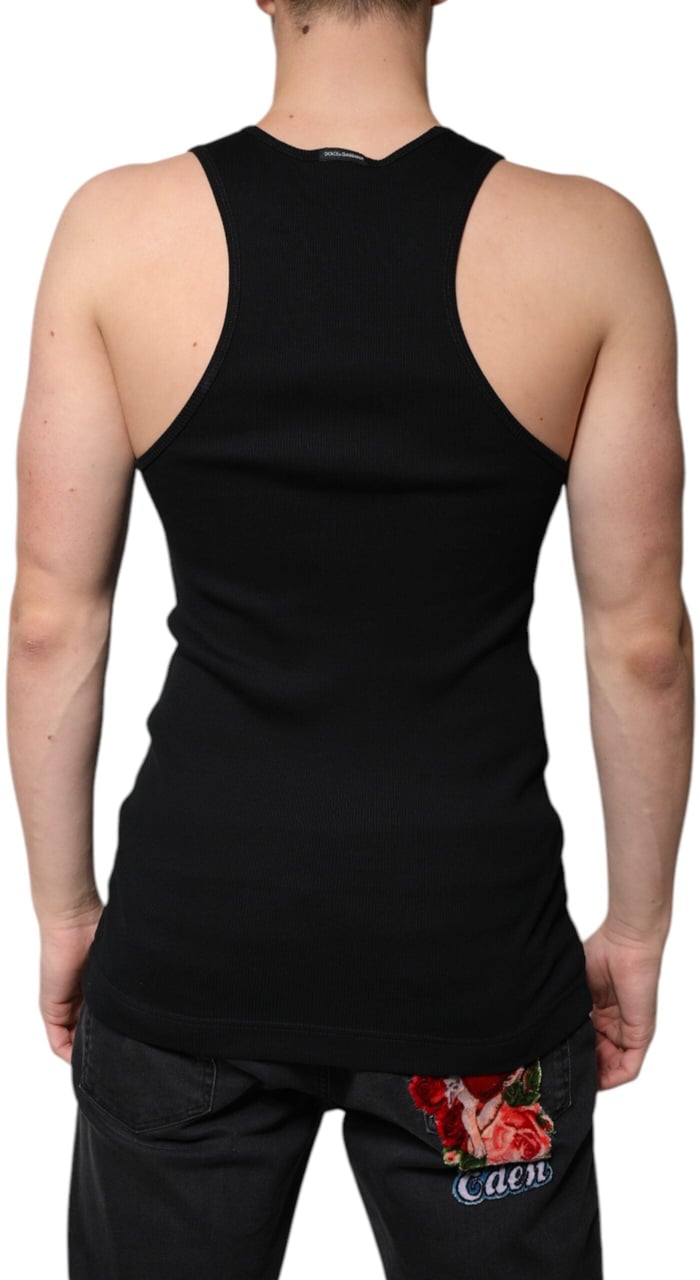 Dolce & Gabbana Black Cotton Sleeveless Round Neck Tank T-shirt Zwart
