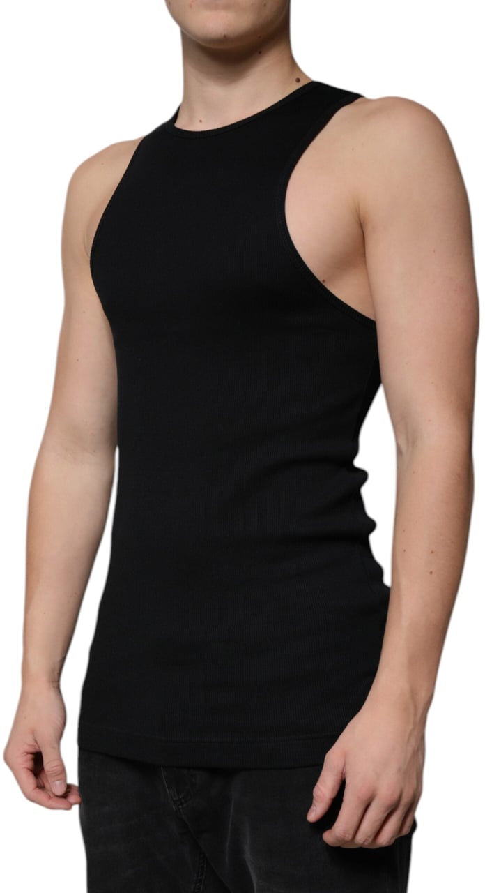 Dolce & Gabbana Black Cotton Sleeveless Round Neck Tank T-shirt Zwart