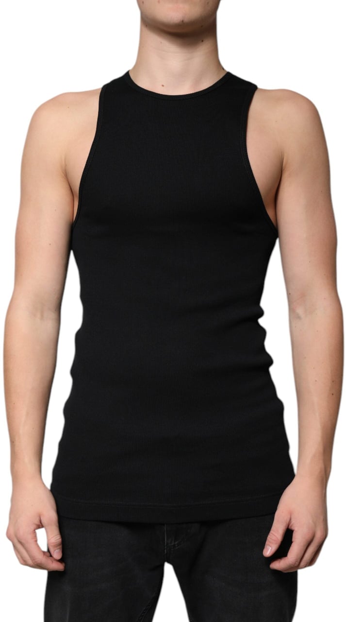 Dolce & Gabbana Black Cotton Sleeveless Round Neck Tank T-shirt Zwart