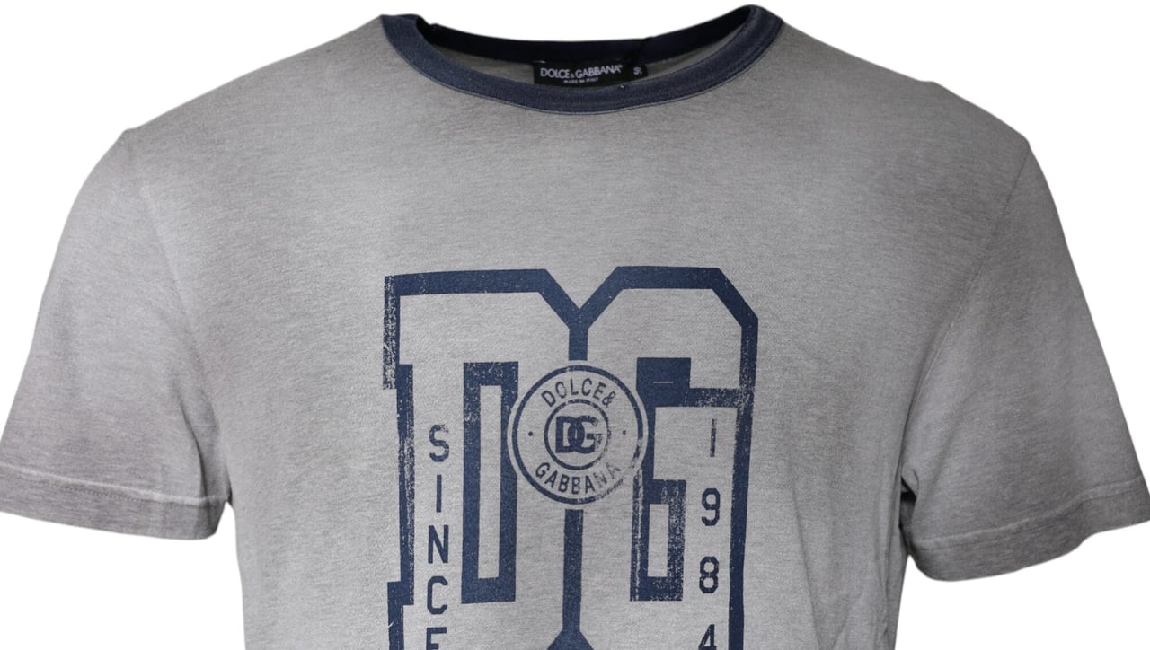 Dolce & Gabbana Gray Logo Print Cotton Crew Neck T-shirt Grijs