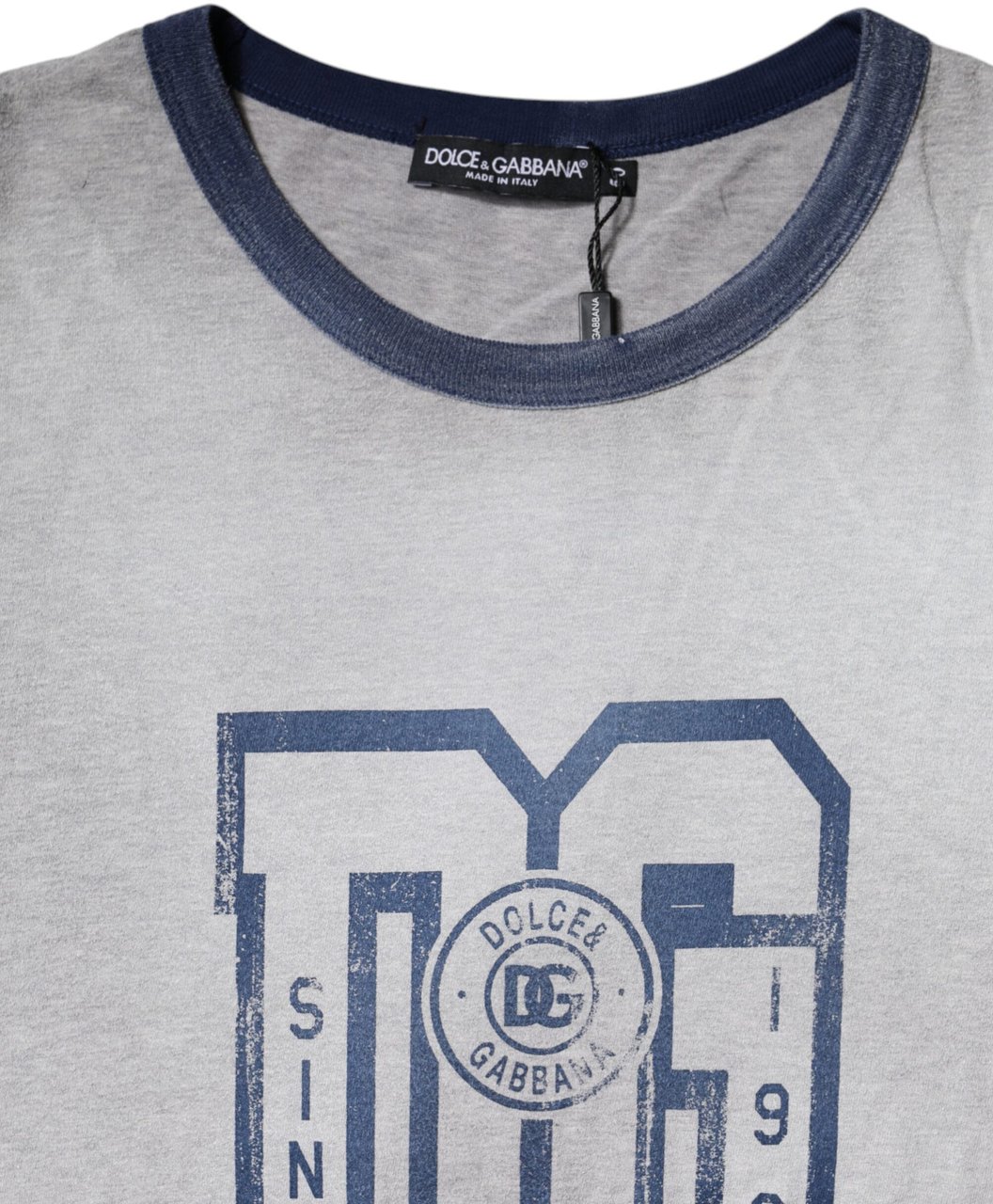Dolce & Gabbana Gray Logo Print Cotton Crew Neck T-shirt Grijs