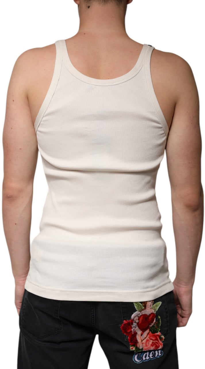 Dolce & Gabbana Off White Cotton Sleeveless Round Neck Tank T-shirt Wit