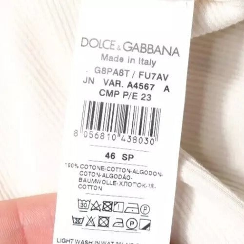 Dolce & Gabbana Off White Cotton Sleeveless Round Neck Tank T-shirt Wit