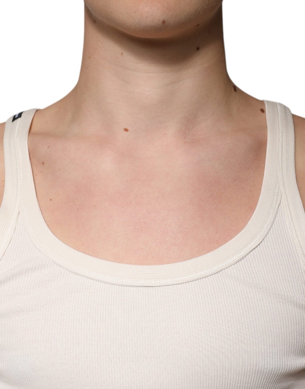 Dolce & Gabbana Off White Cotton Sleeveless Round Neck Tank T-shirt Wit