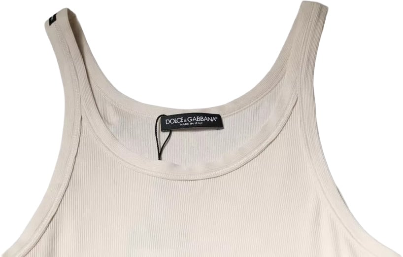 Dolce & Gabbana Off White Cotton Sleeveless Round Neck Tank T-shirt Wit