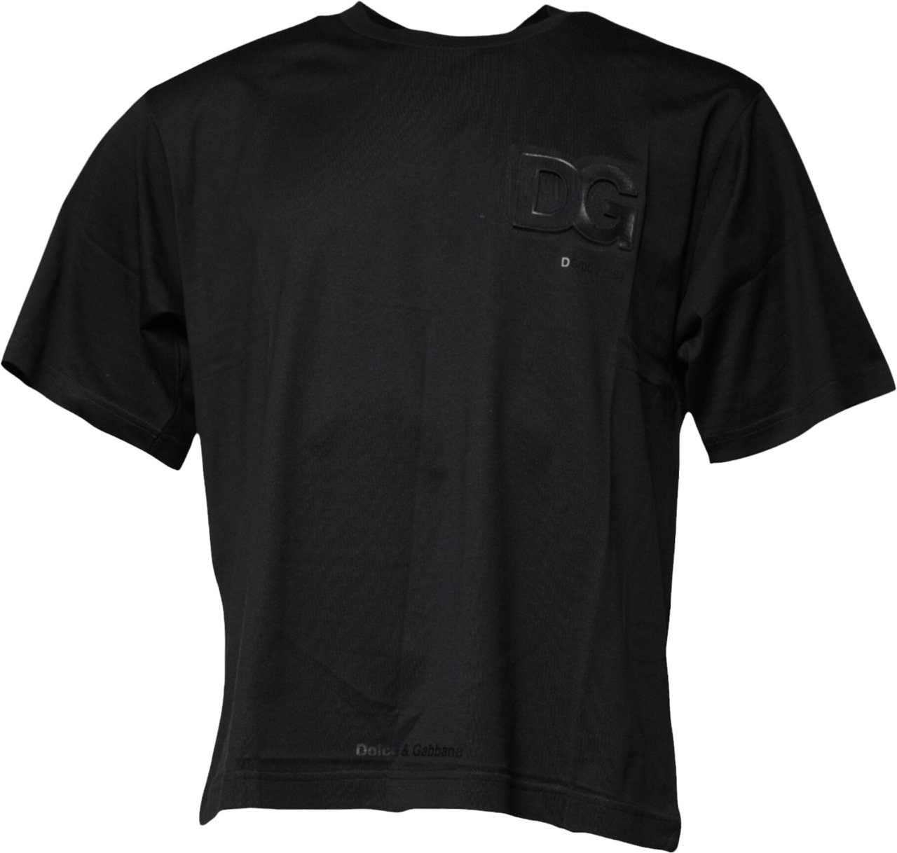 Dolce & Gabbana Black DG Logo Print Cotton Crew Neck T-shirt Zwart