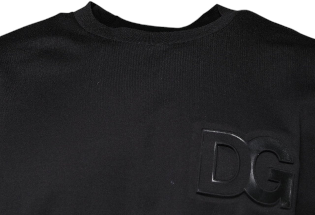 Dolce & Gabbana Black DG Logo Print Cotton Crew Neck T-shirt Zwart