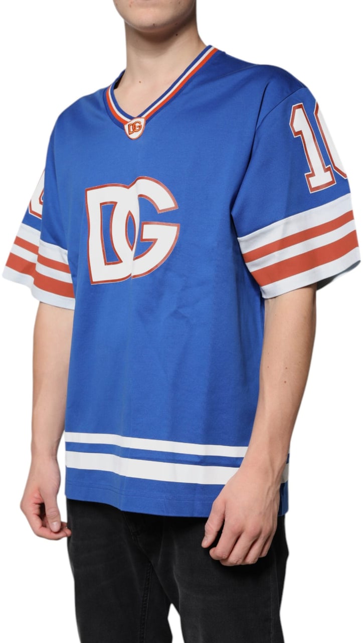 Dolce & Gabbana Blue Logo V-neck Short Sleeve T-shirt Blauw