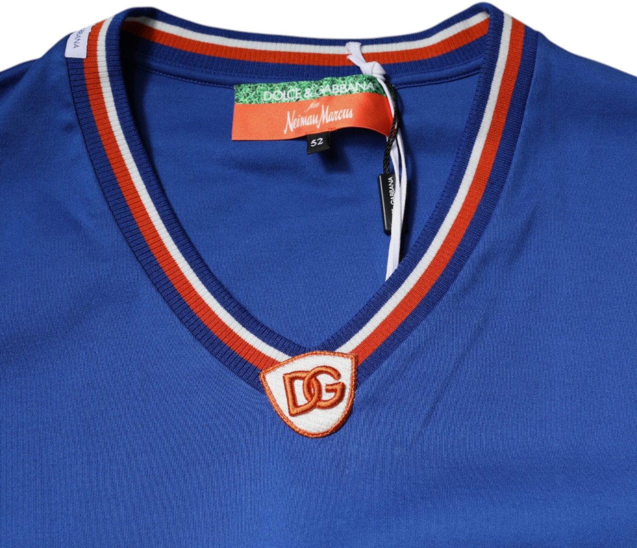 Dolce & Gabbana Blue Logo V-neck Short Sleeve T-shirt Blauw