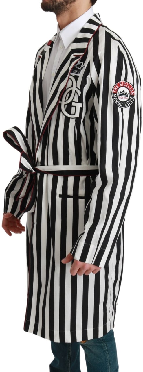 Dolce & Gabbana Black Coat Nightgown White Cotton Robe Divers