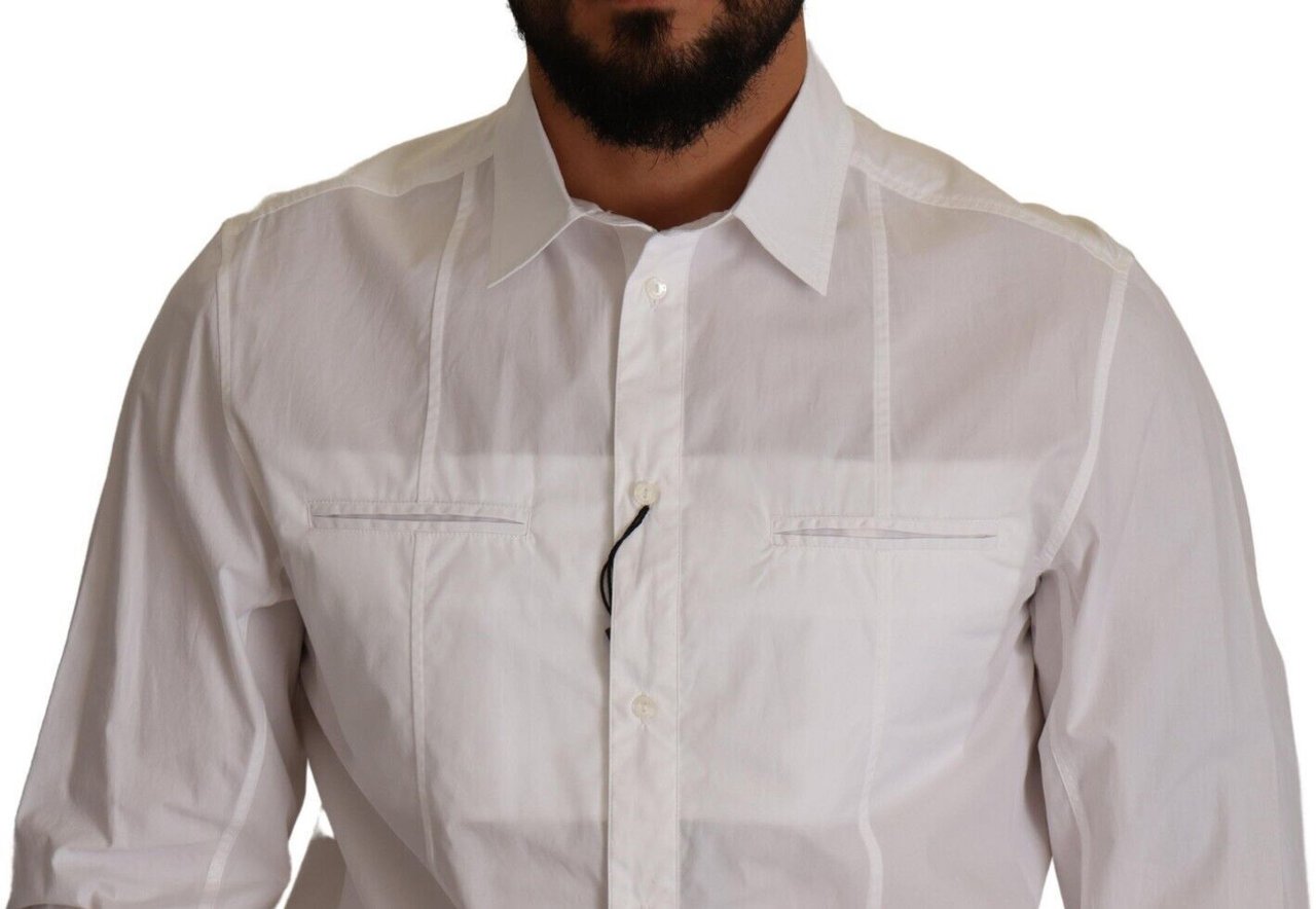 Dolce & Gabbana White Cotton Button Down Men Collared Shirt Wit