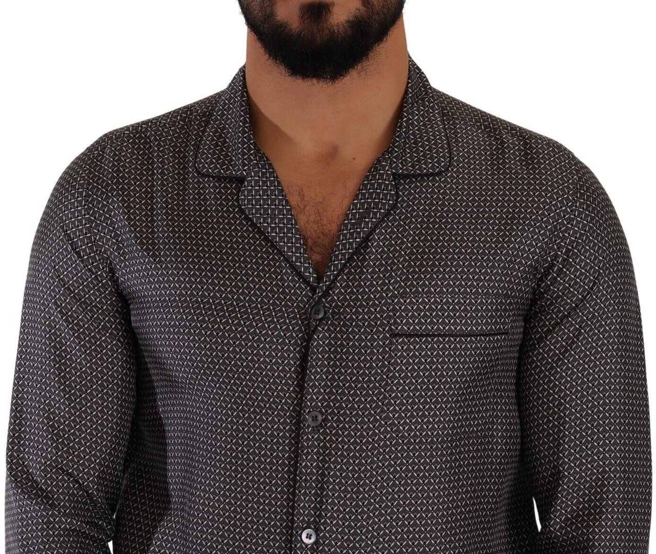 Dolce & Gabbana Gray Fantasy Pattern Pajama Top Mens Shirt Grijs