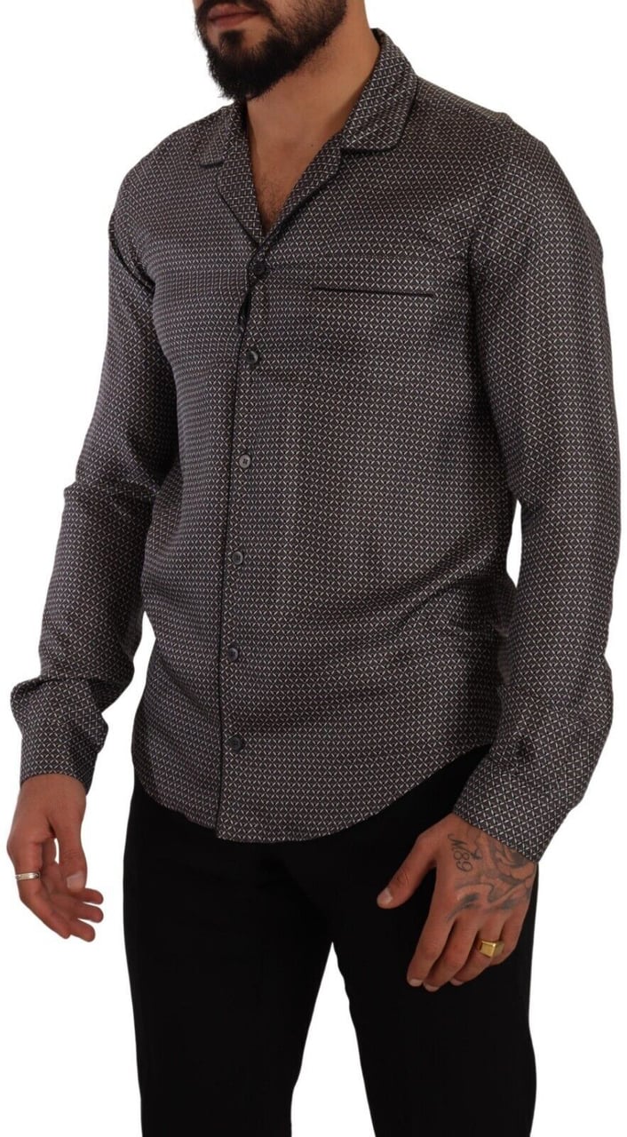 Dolce & Gabbana Gray Fantasy Pattern Pajama Top Mens Shirt Grijs