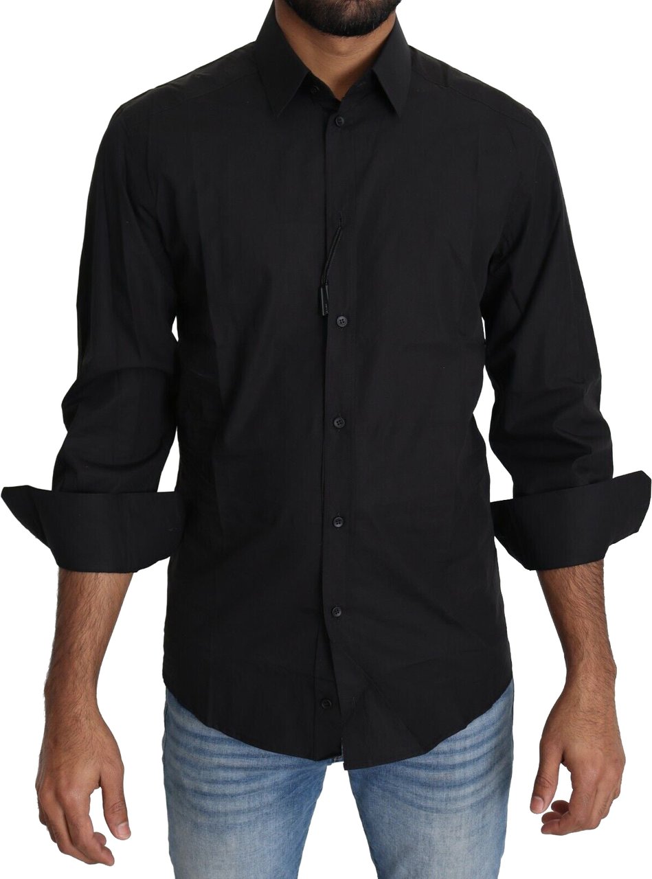 Dolce & Gabbana Black Cotton Formal Dress Men Top Shirt Zwart