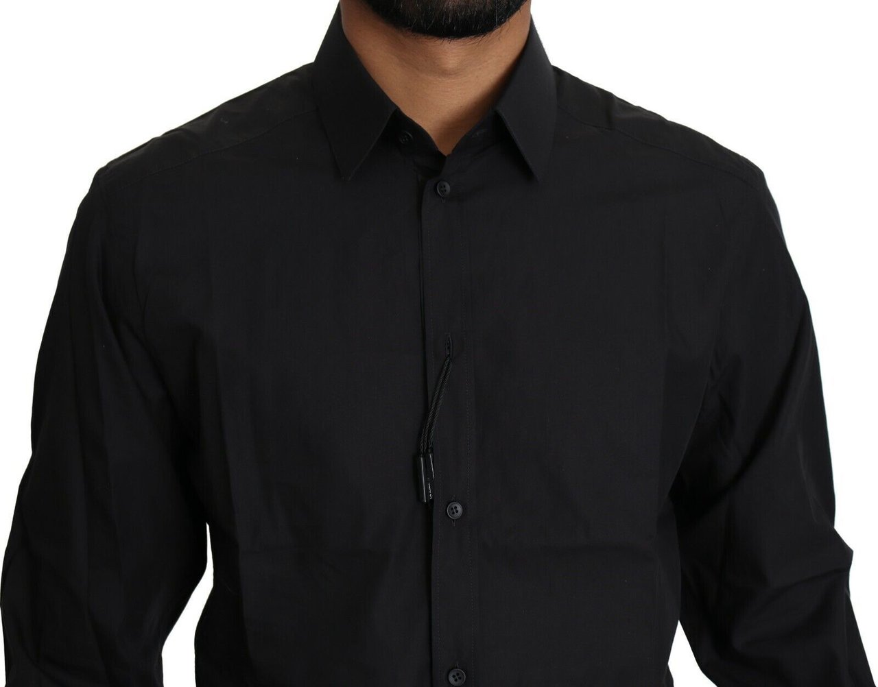Dolce & Gabbana Black Cotton Formal Dress Men Top Shirt Zwart