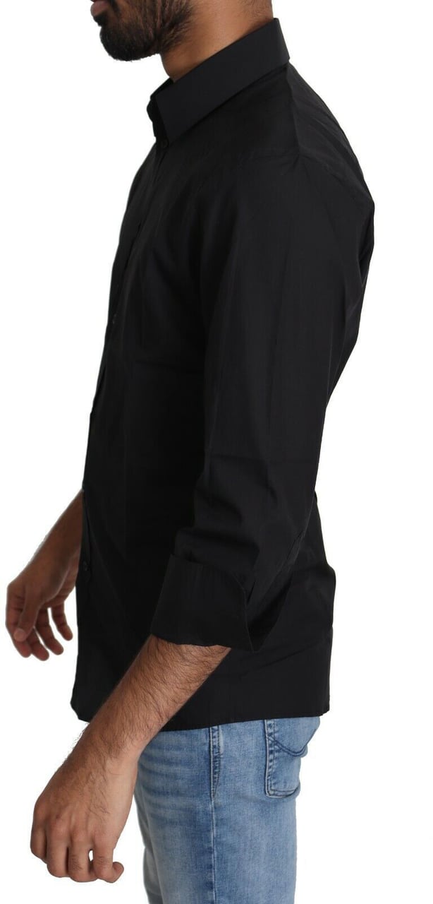 Dolce & Gabbana Black Cotton Formal Dress Men Top Shirt Zwart