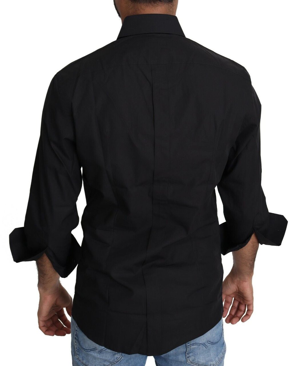 Dolce & Gabbana Black Cotton Formal Dress Men Top Shirt Zwart