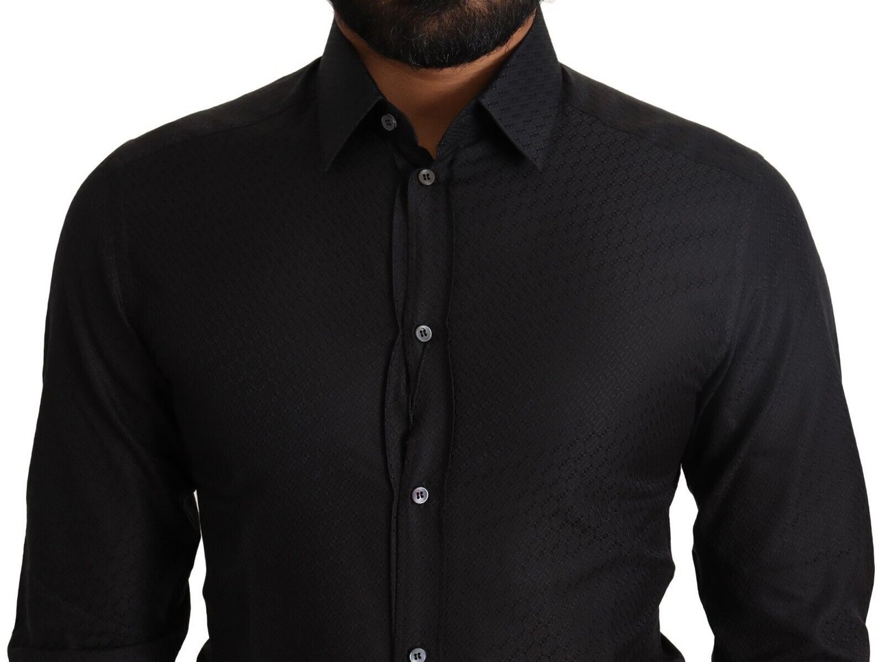 Dolce & Gabbana Black GOLD Cotton Slim Dress Formal Shirt Zwart
