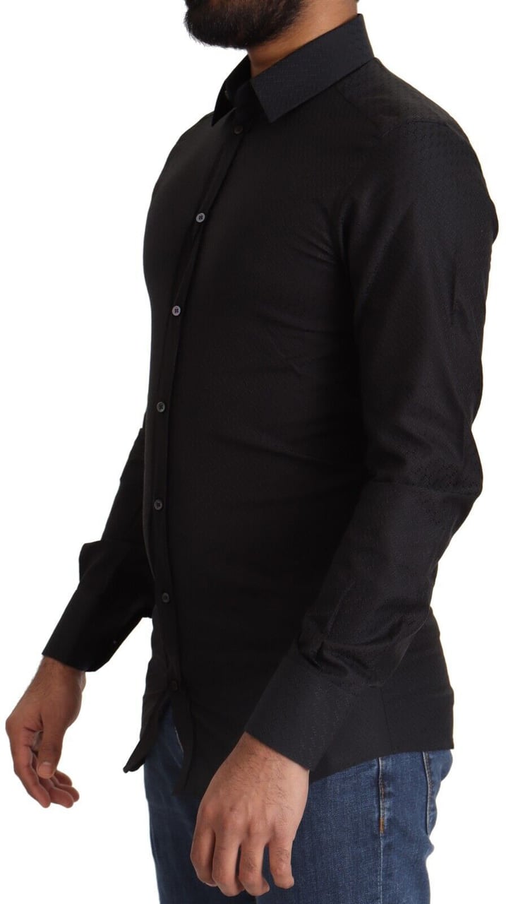 Dolce & Gabbana Black GOLD Cotton Slim Dress Formal Shirt Zwart