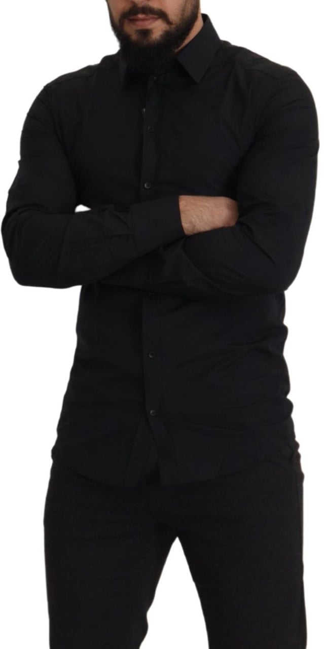 Dolce & Gabbana Black Cotton GOLD Slim Fit Dress Shirt Zwart