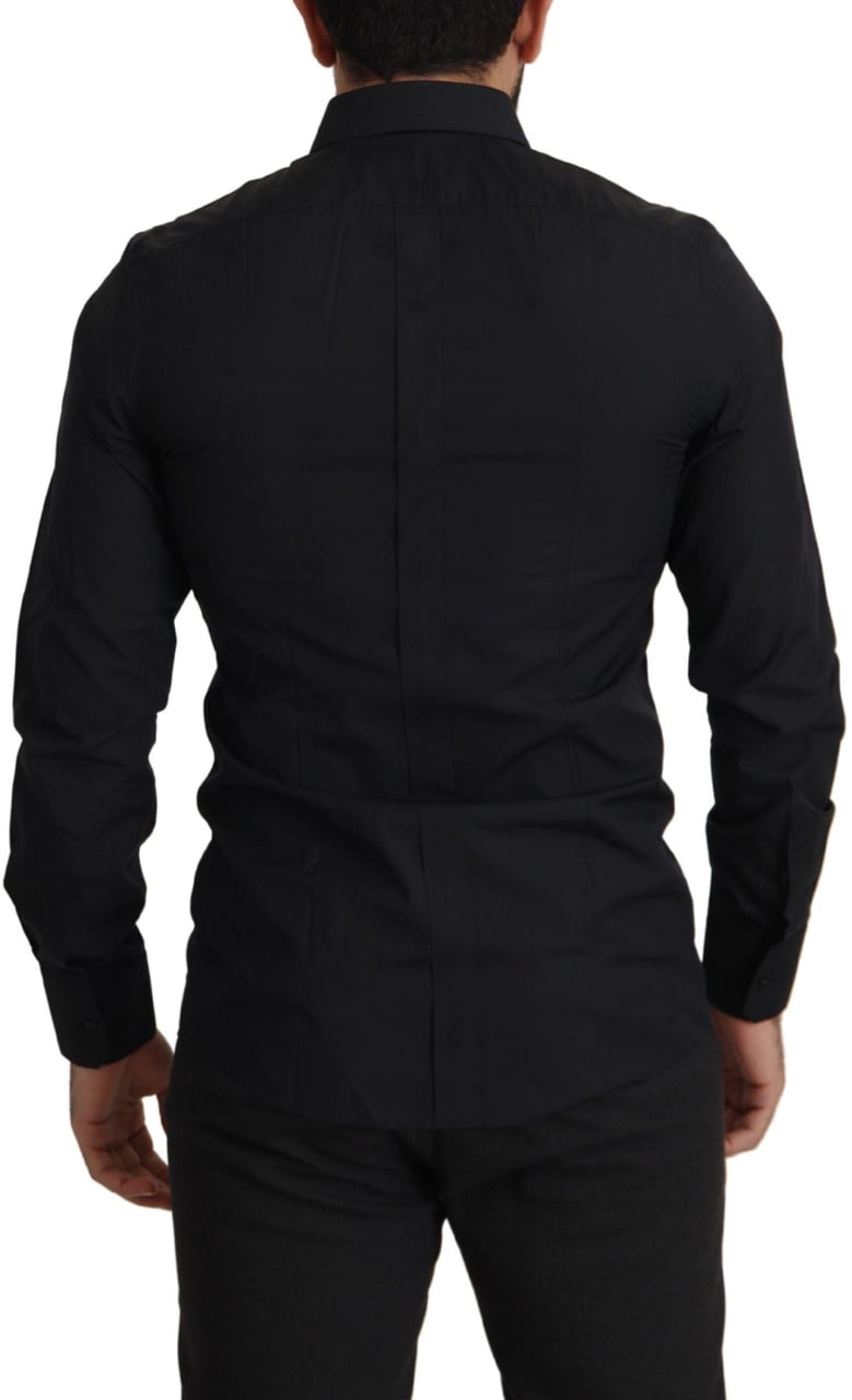 Dolce & Gabbana Black Cotton GOLD Slim Fit Dress Shirt Zwart