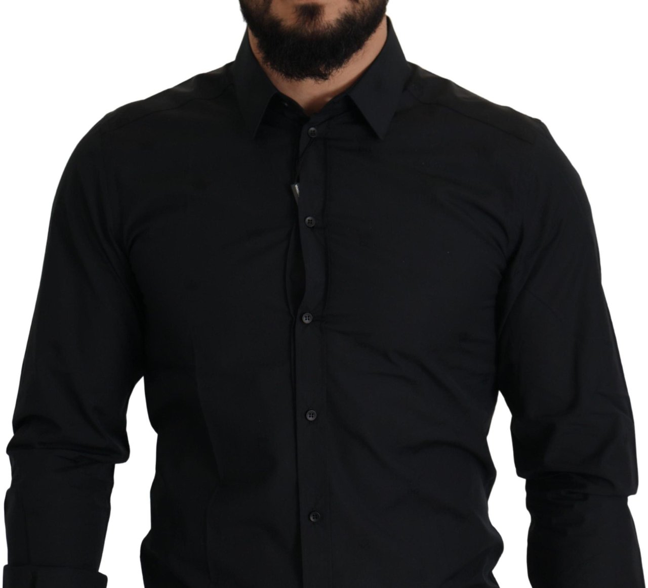 Dolce & Gabbana Black Cotton GOLD Slim Fit Dress Shirt Zwart