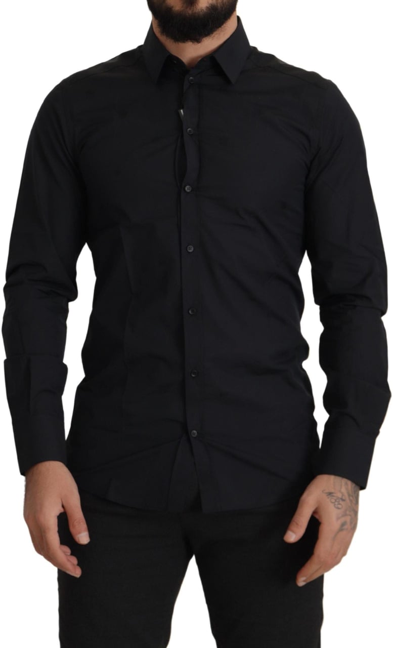 Dolce & Gabbana Black Cotton GOLD Slim Fit Dress Shirt Zwart
