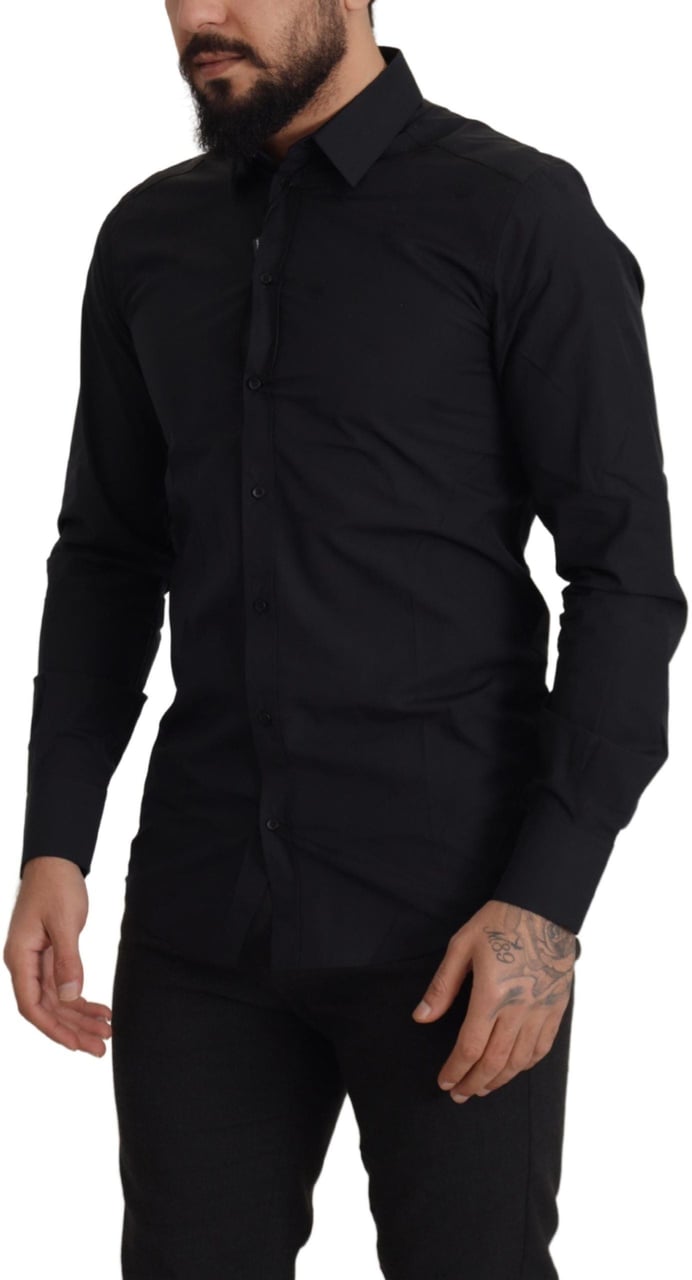 Dolce & Gabbana Black Cotton GOLD Slim Fit Dress Shirt Zwart