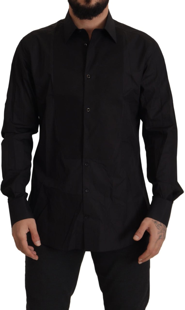 Dolce & Gabbana Black GOLD Slim Fit Tuxedo Dress Shirt Zwart