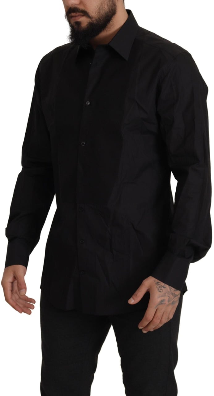 Dolce & Gabbana Black GOLD Slim Fit Tuxedo Dress Shirt Zwart