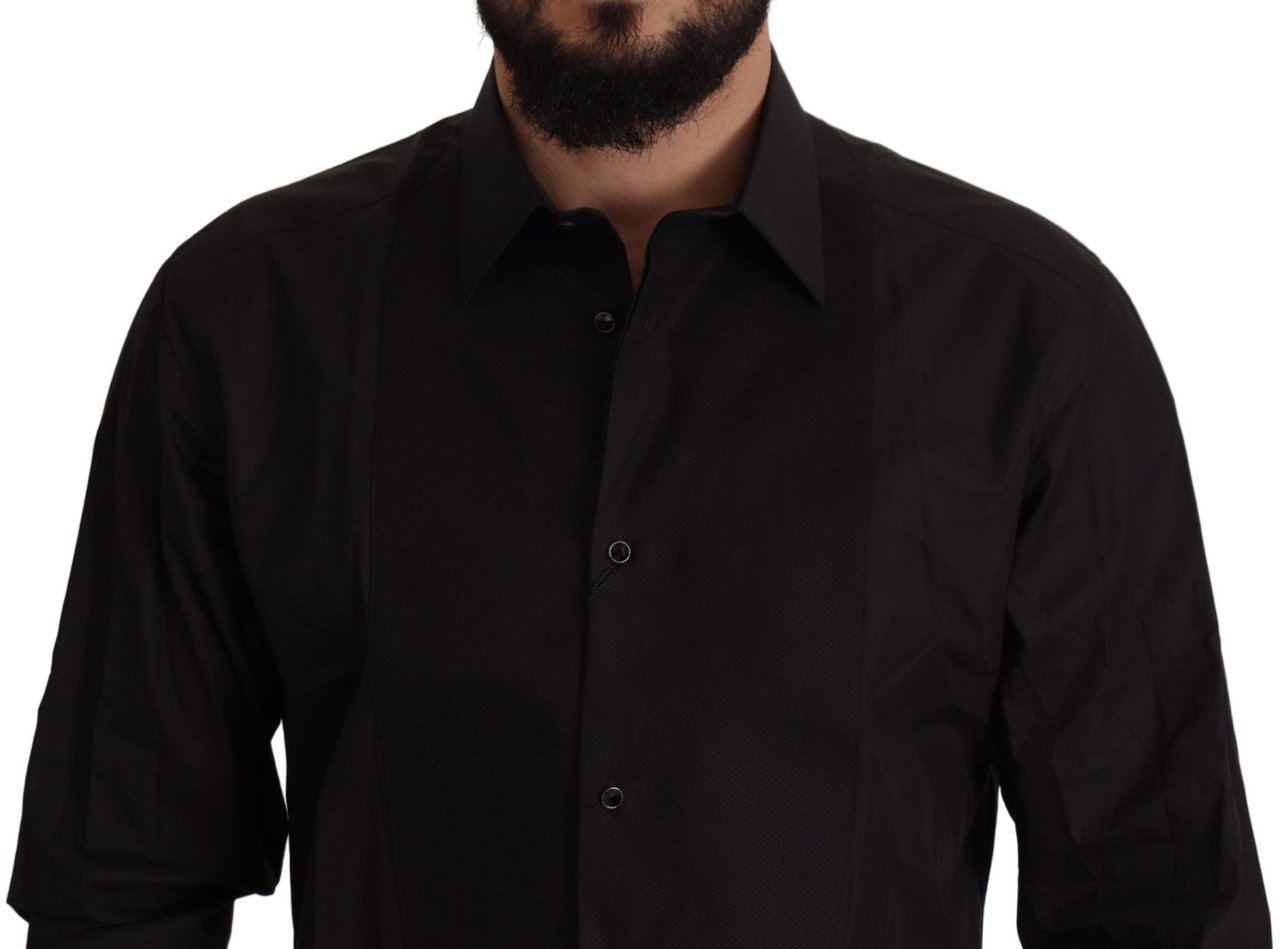 Dolce & Gabbana Black GOLD Slim Fit Tuxedo Dress Shirt Zwart