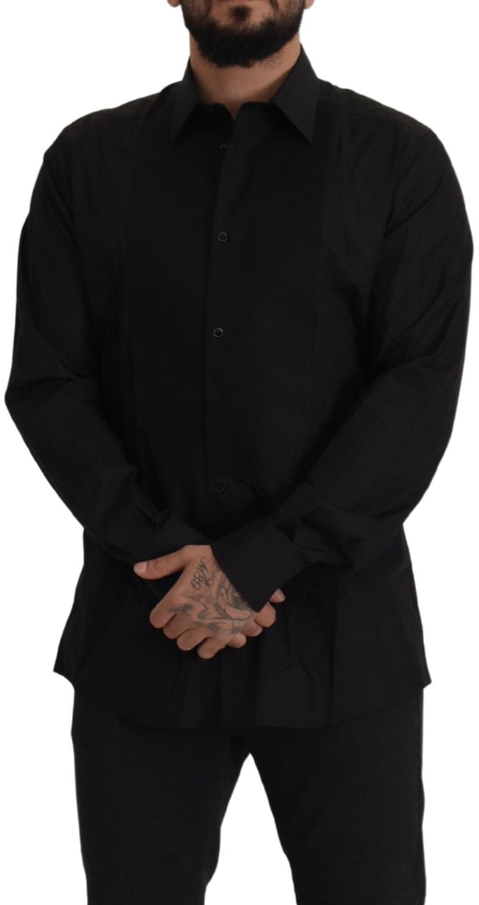 Dolce & Gabbana Black GOLD Slim Fit Tuxedo Dress Shirt Zwart