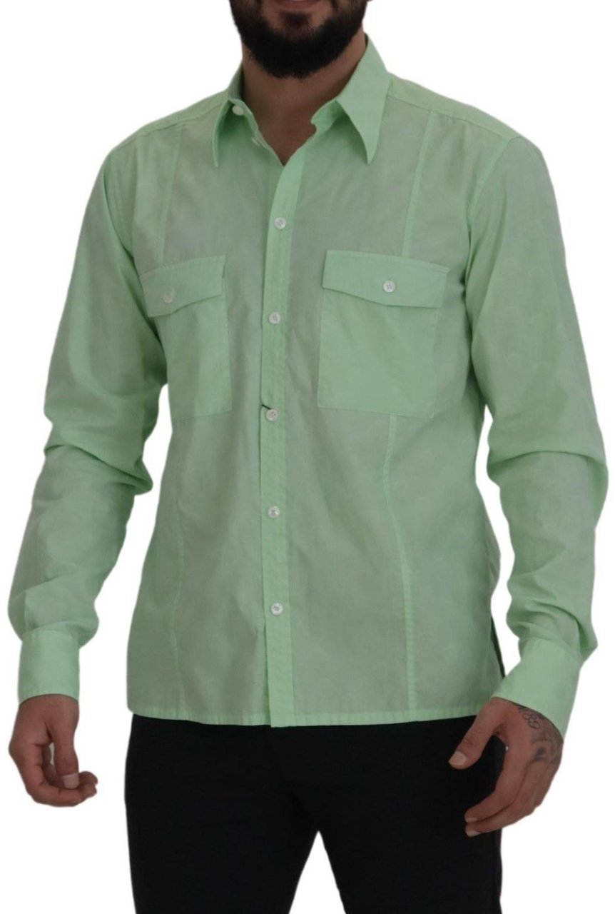 Dolce & Gabbana Mint Green Long Sleeves Button Down Shirt Groen