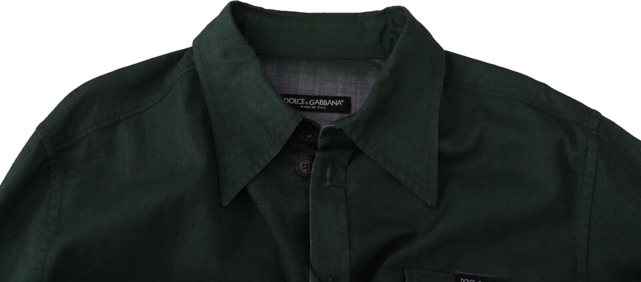 Dolce & Gabbana Dark Green Button Down Long Sleeves Shirt Groen