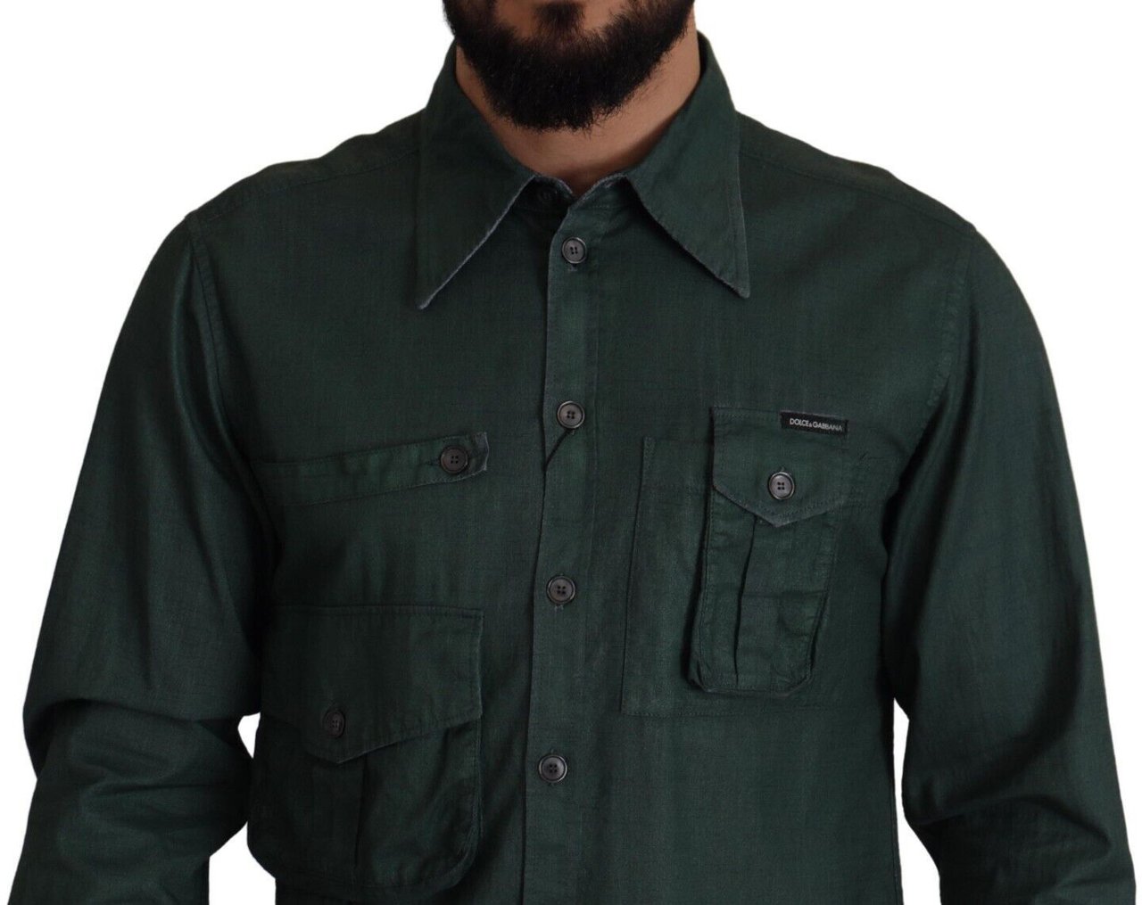 Dolce & Gabbana Dark Green Button Down Long Sleeves Shirt Groen