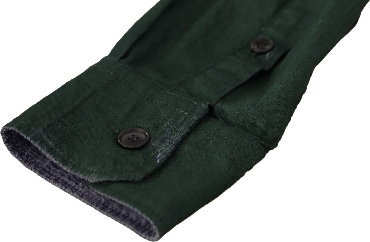 Dolce & Gabbana Dark Green Button Down Long Sleeves Shirt Groen