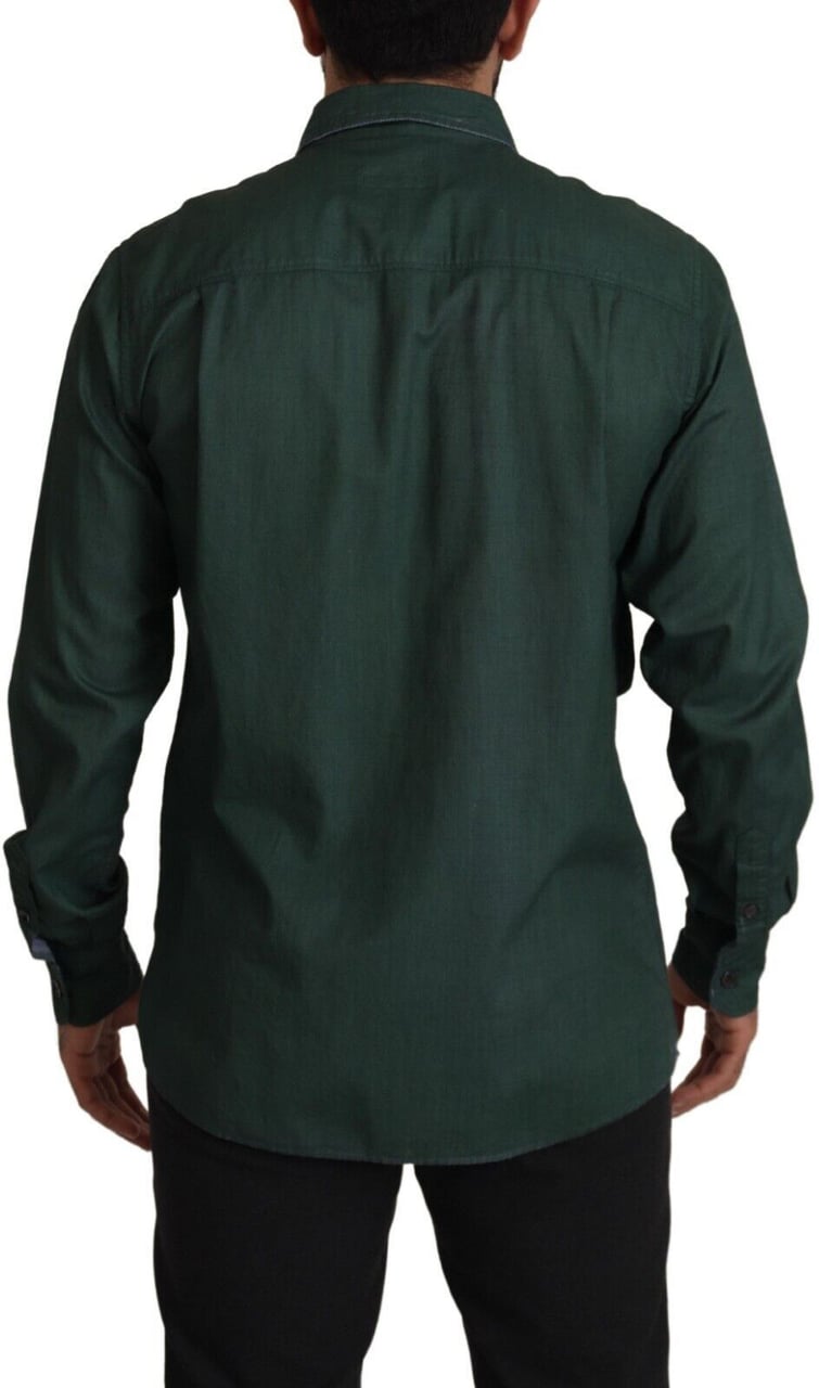 Dolce & Gabbana Dark Green Button Down Long Sleeves Shirt Groen
