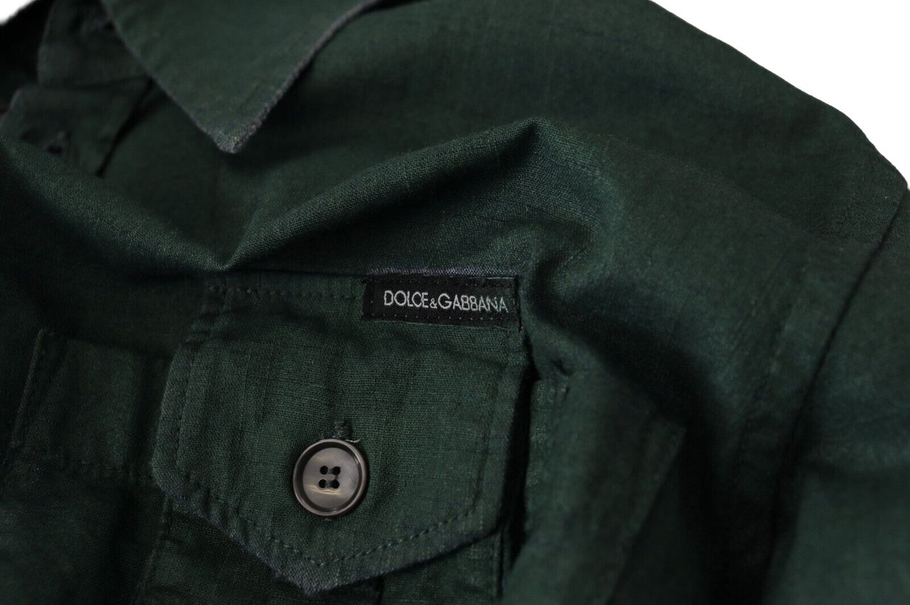 Dolce & Gabbana Dark Green Button Down Long Sleeves Shirt Groen