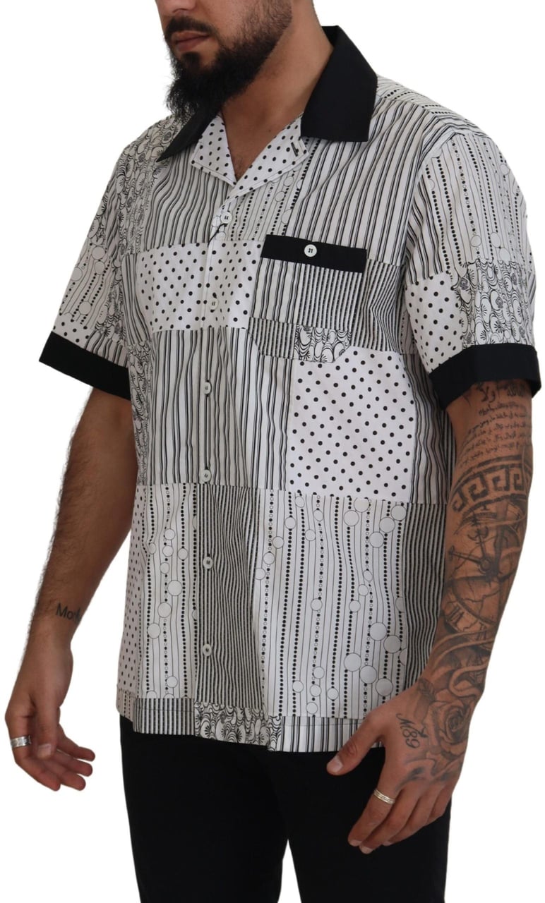 Dolce & Gabbana White Black Patterned Button Down Shirt Zwart