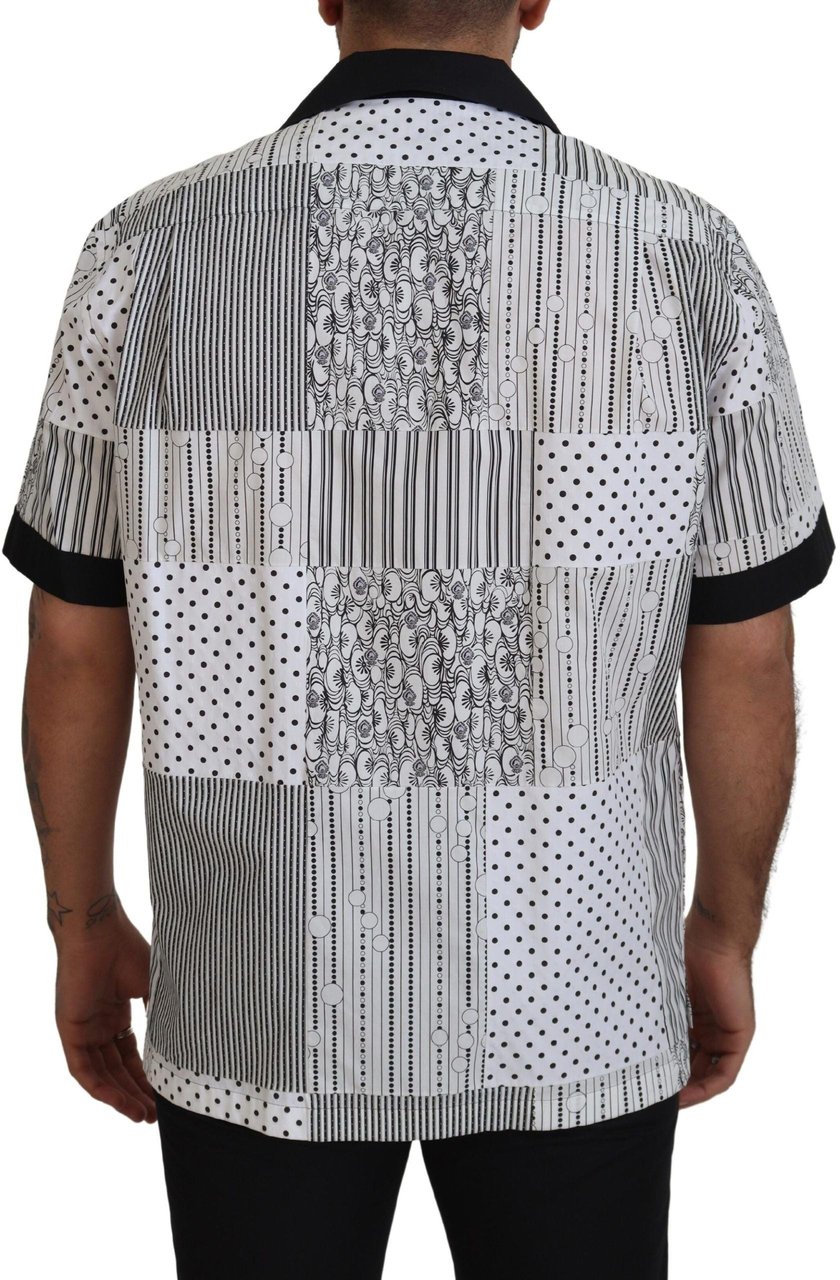 Dolce & Gabbana White Black Patterned Button Down Shirt Zwart