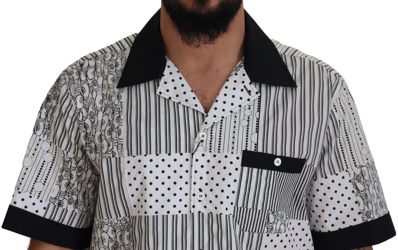 Dolce & Gabbana White Black Patterned Button Down Shirt Zwart