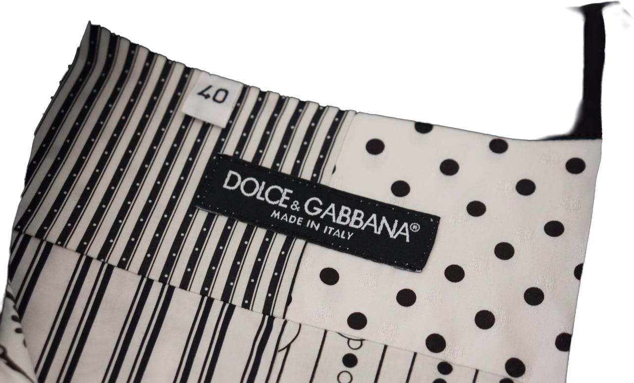 Dolce & Gabbana White Black Patterned Button Down Shirt Zwart