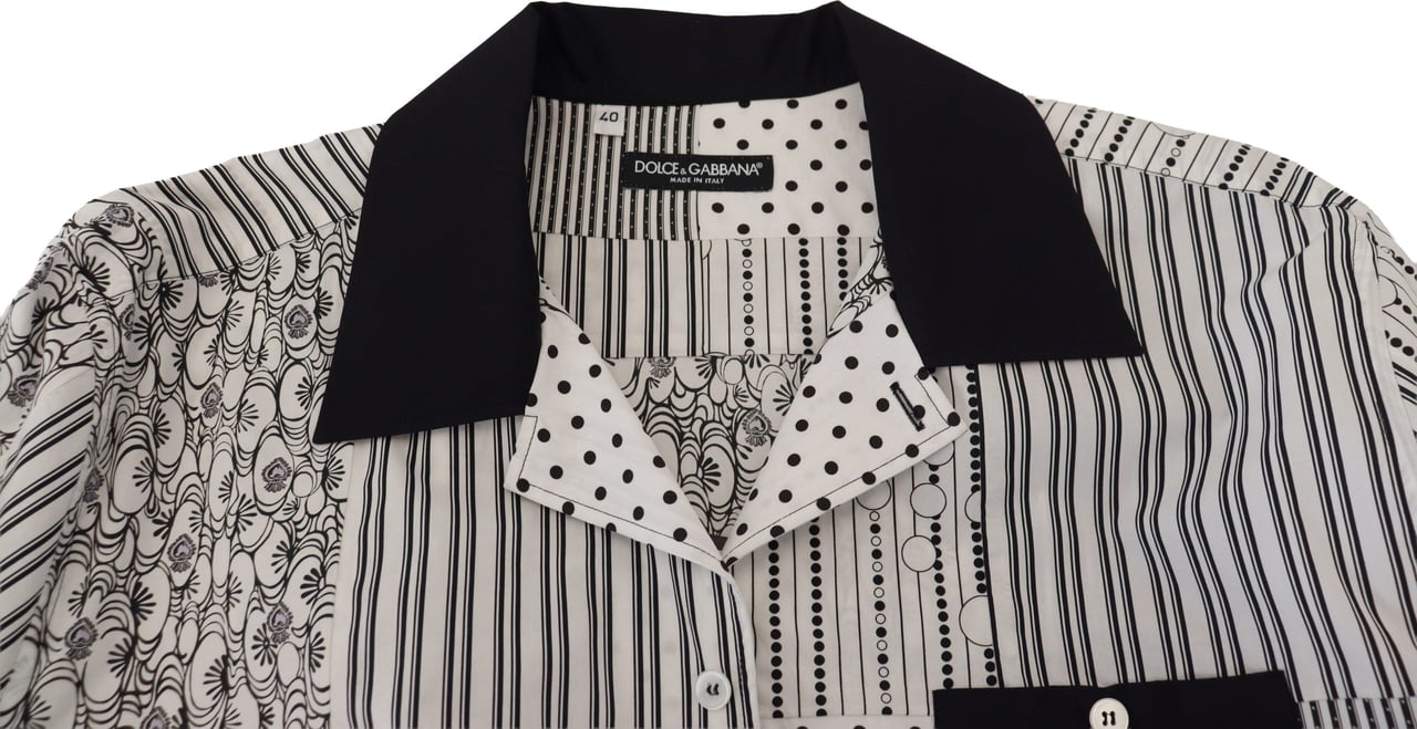 Dolce & Gabbana White Black Patterned Button Down Shirt Zwart