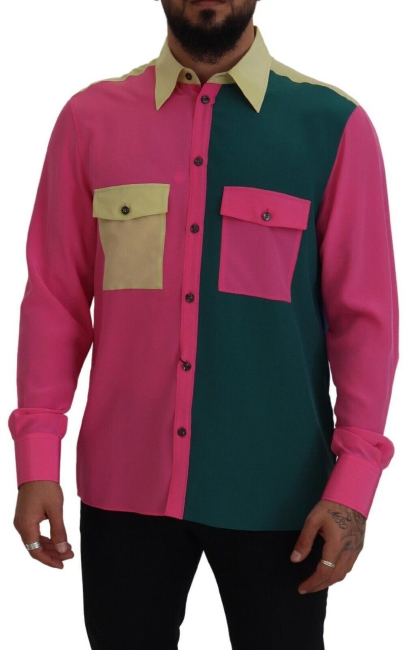 Dolce & Gabbana Multicolor Patchwork Silk Button Down Shirt Divers
